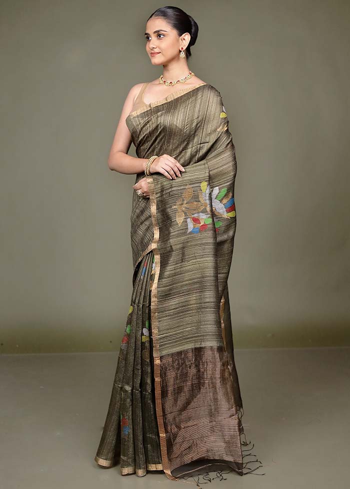 Cream Handloom Matka Pure Silk Saree With Blouse Piece
