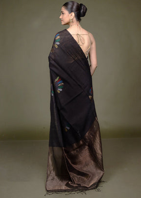 Black Handloom Matka Pure Silk Saree With Blouse Piece