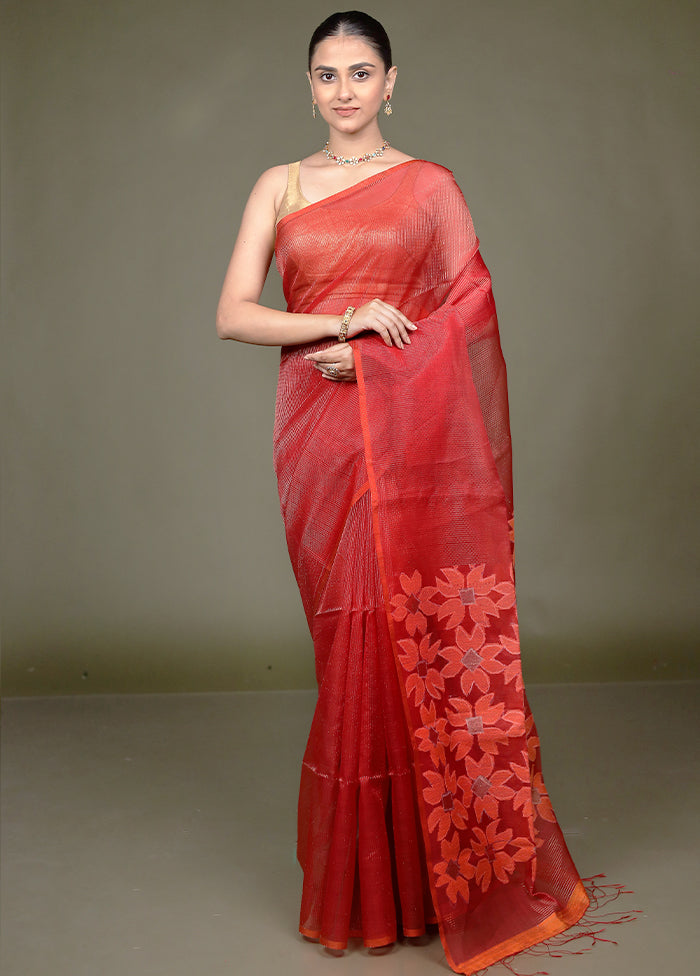 Red Handloom Matka Pure Silk Saree With Blouse Piece