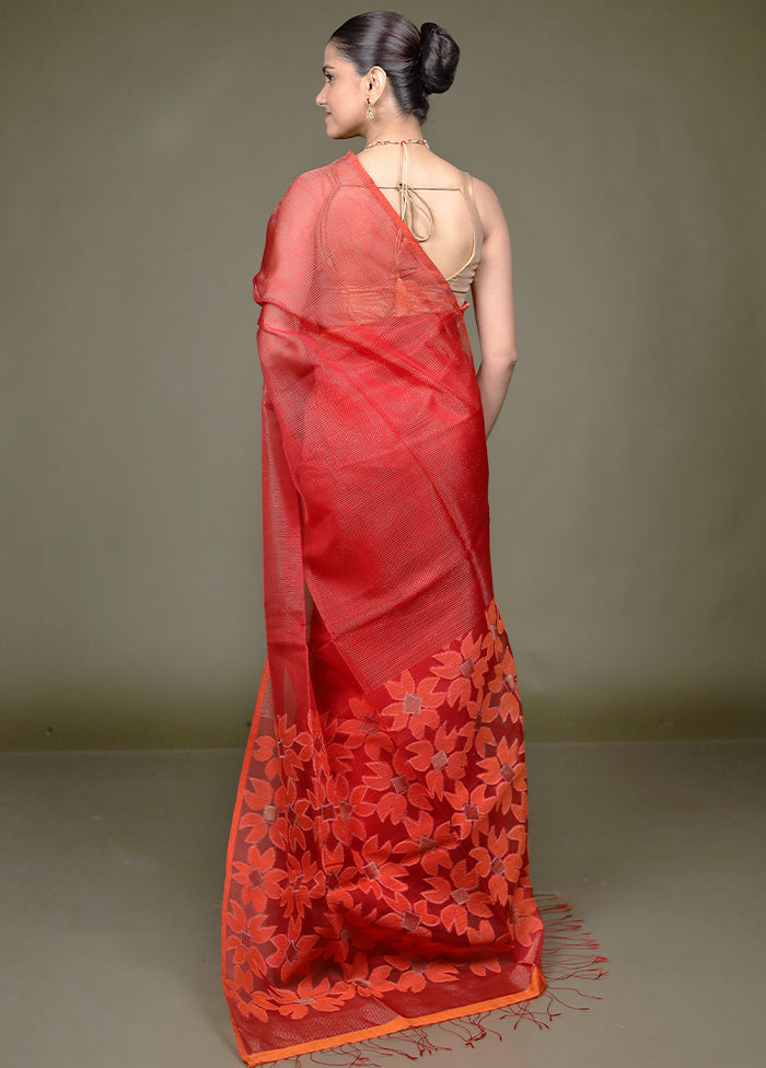 Red Handloom Matka Pure Silk Saree With Blouse Piece