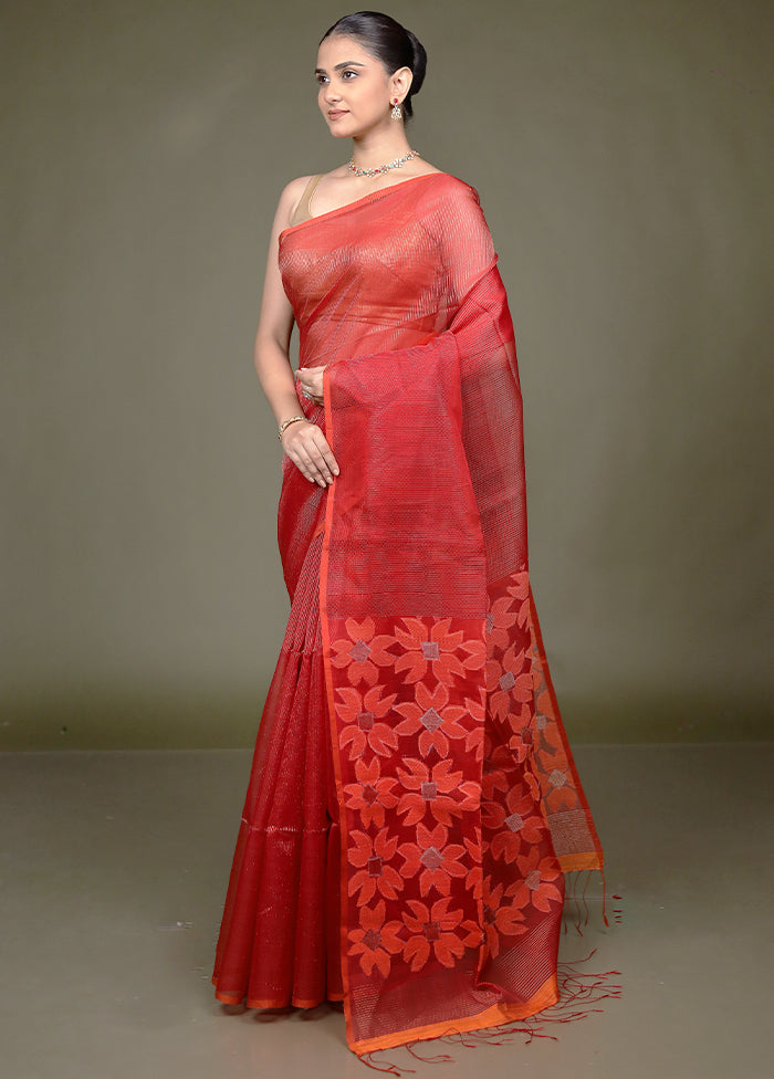 Red Handloom Matka Pure Silk Saree With Blouse Piece