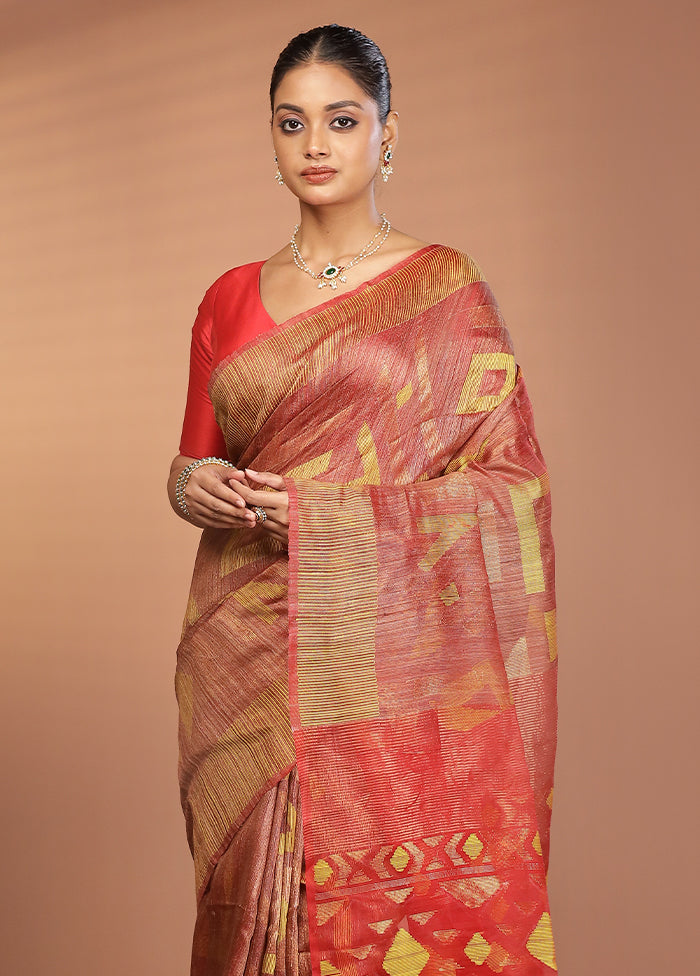 Red Handloom Matka Pure Silk Saree With Blouse Piece