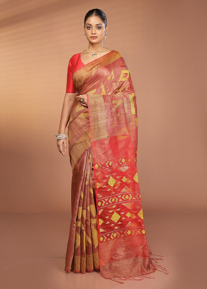 Red Handloom Matka Pure Silk Saree With Blouse Piece