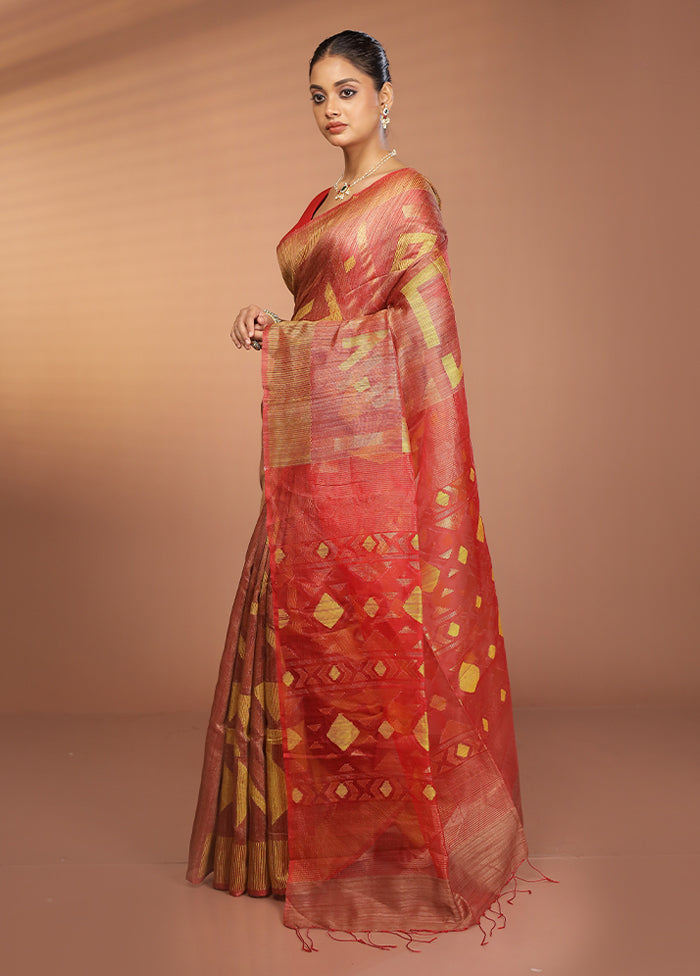Red Handloom Matka Pure Silk Saree With Blouse Piece