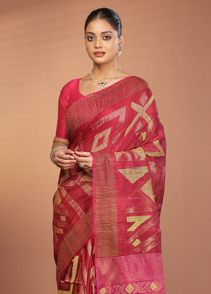 Pink Handloom Matka Pure Silk Saree With Blouse Piece