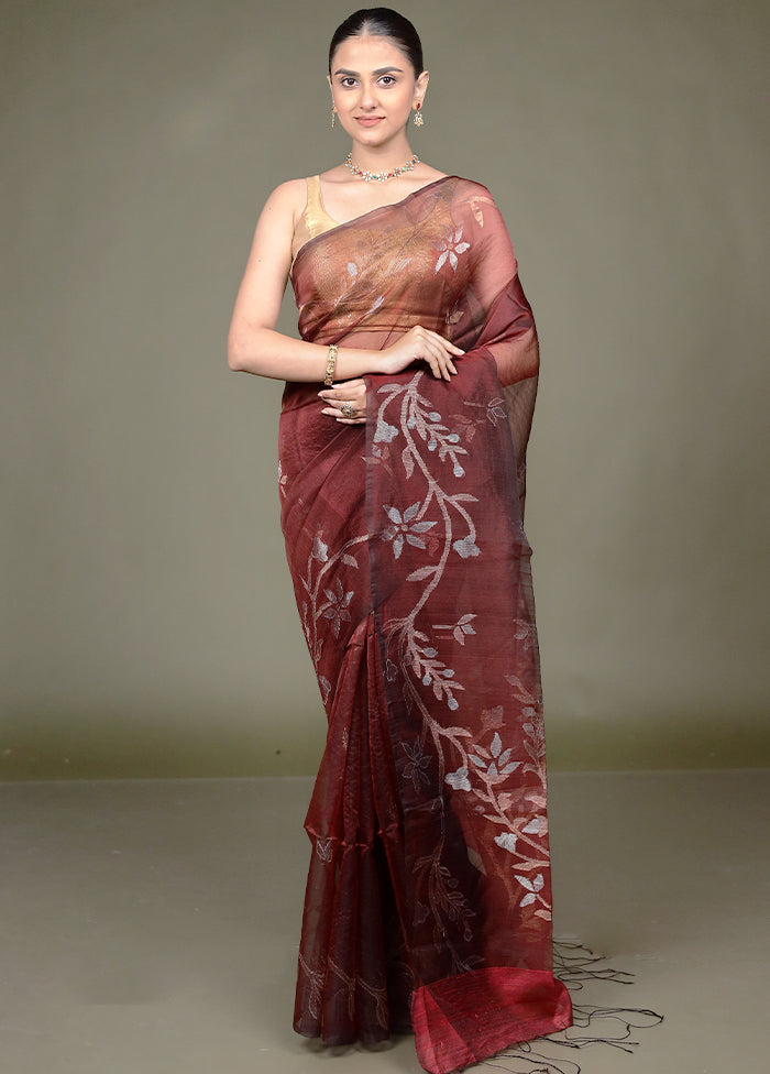 Maroon Handloom Matka Pure Silk Saree With Blouse Piece