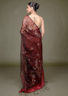 Maroon Handloom Matka Pure Silk Saree With Blouse Piece