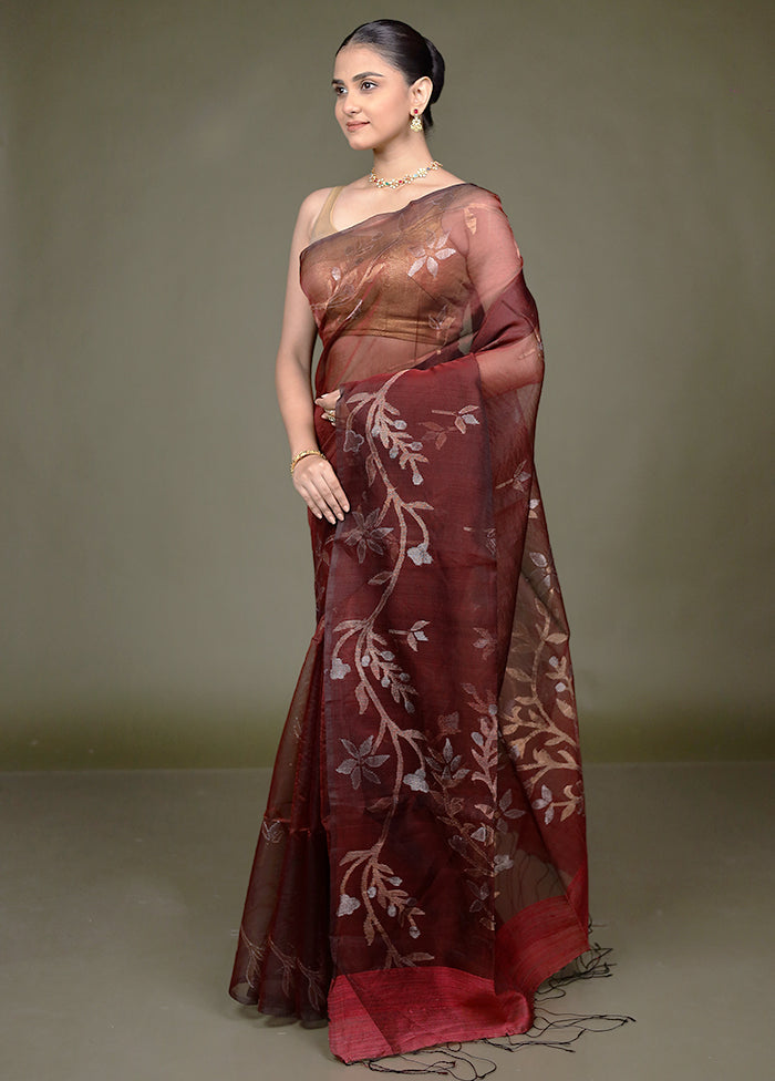 Maroon Handloom Matka Pure Silk Saree With Blouse Piece