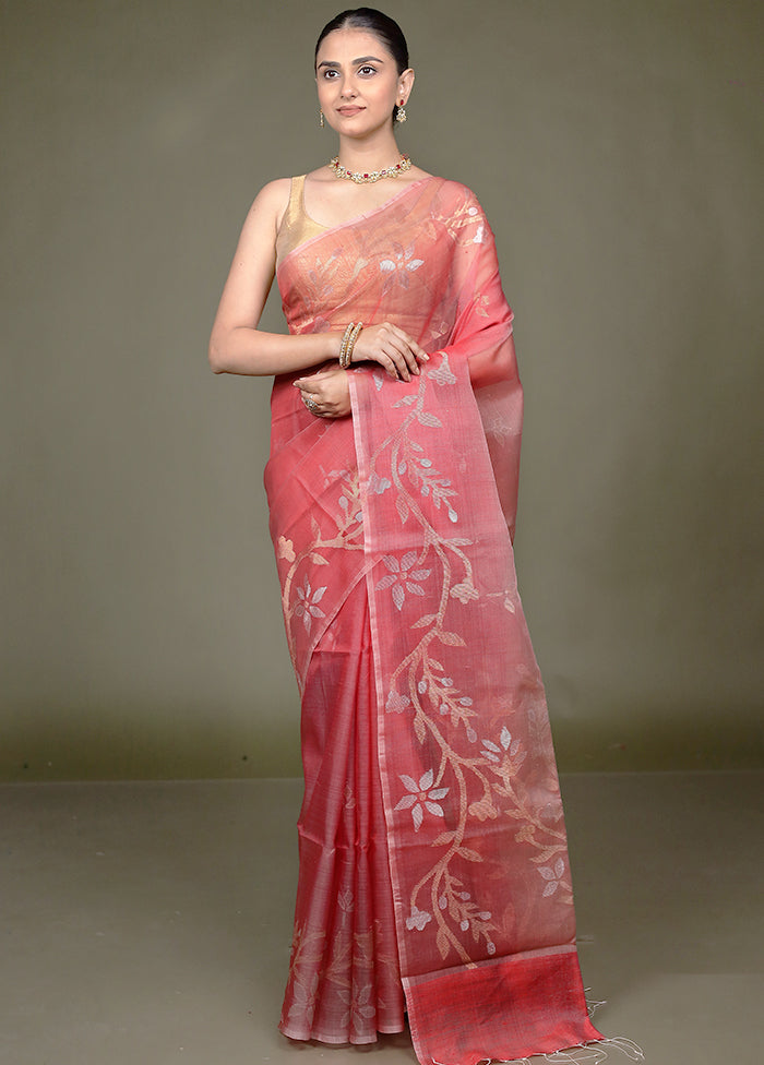 Red Handloom Matka Pure Silk Saree With Blouse Piece