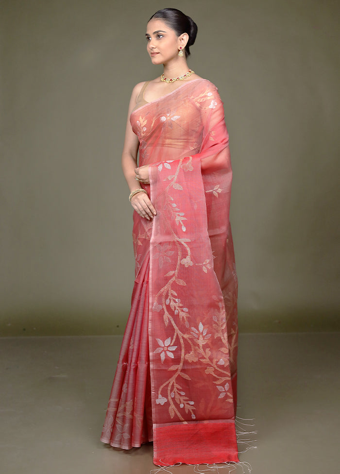 Red Handloom Matka Pure Silk Saree With Blouse Piece