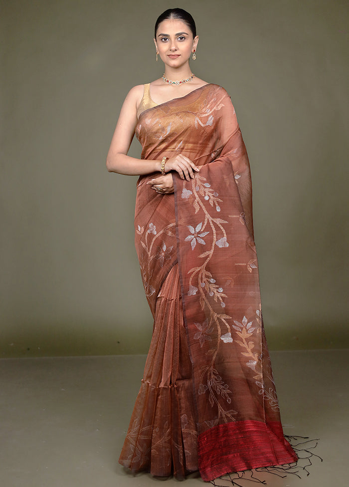 Maroon Handloom Matka Pure Silk Saree With Blouse Piece