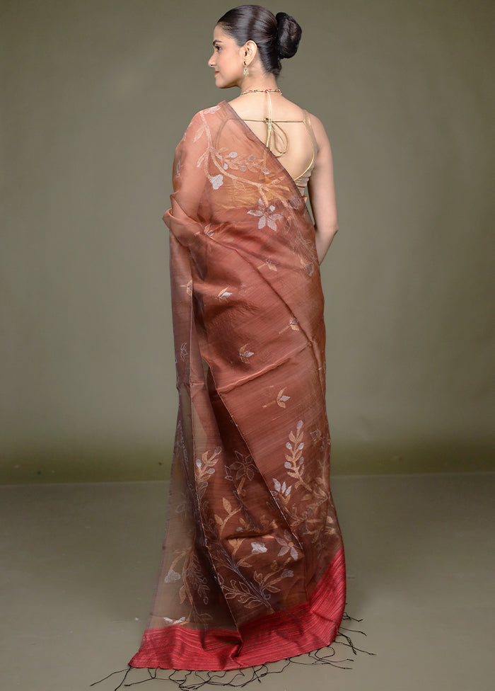 Maroon Handloom Matka Pure Silk Saree With Blouse Piece