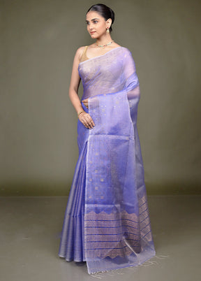 Blue Handloom Matka Pure Silk Saree With Blouse Piece