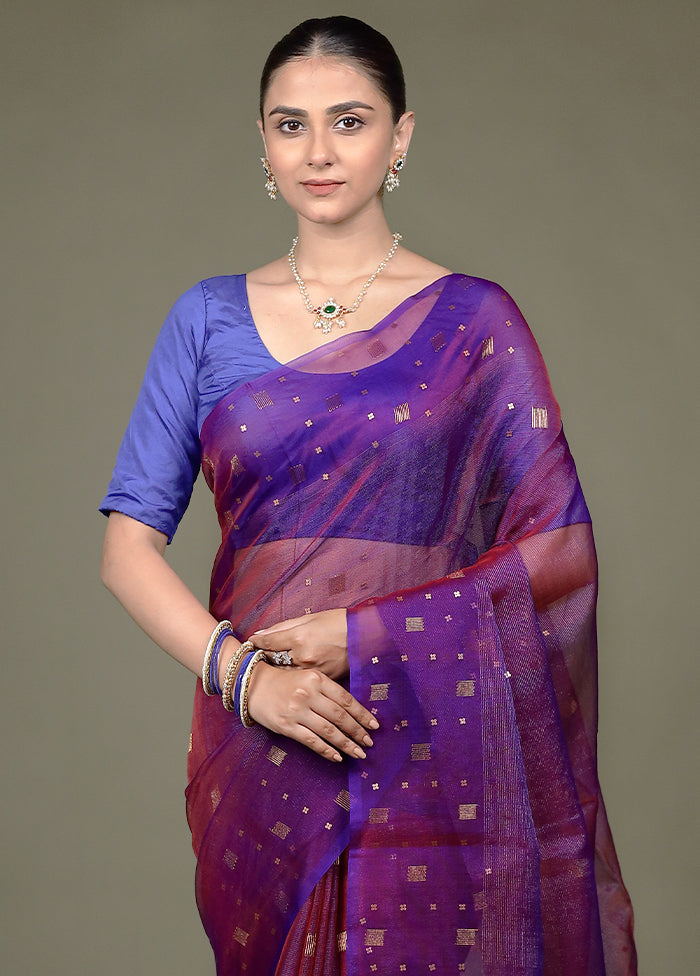 Purple Handloom Matka Pure Silk Saree With Blouse Piece