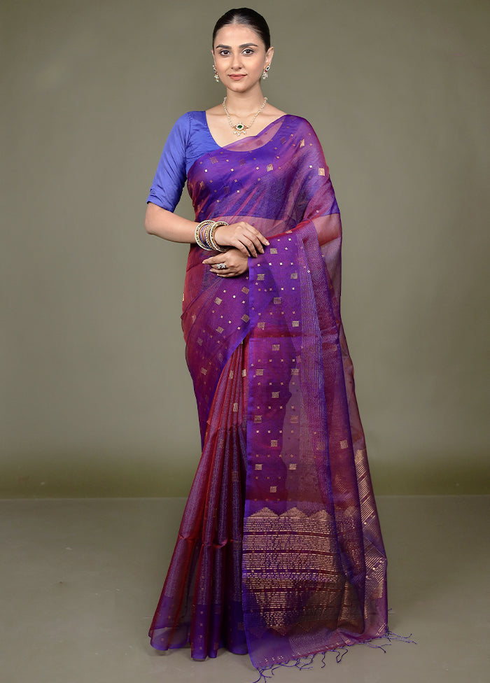 Purple Handloom Matka Pure Silk Saree With Blouse Piece