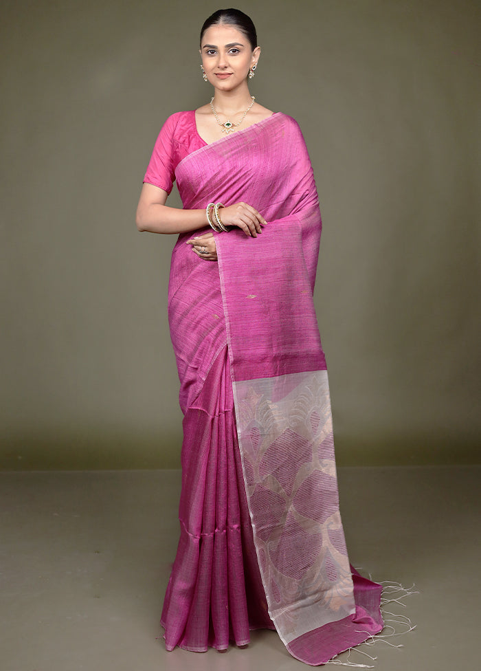 Pink Handloom Matka Pure Silk Saree With Blouse Piece