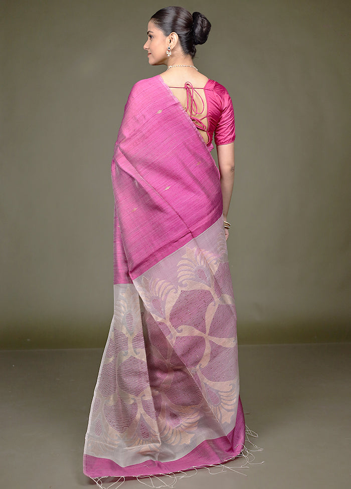 Pink Handloom Matka Pure Silk Saree With Blouse Piece