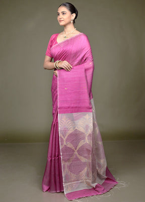 Pink Handloom Matka Pure Silk Saree With Blouse Piece