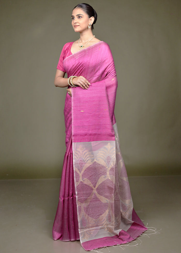 Pink Handloom Matka Pure Silk Saree With Blouse Piece