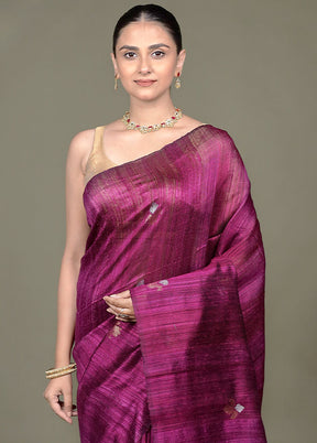 Purple Handloom Matka Pure Silk Saree With Blouse Piece