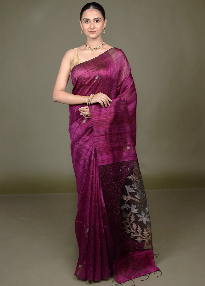 Purple Handloom Matka Pure Silk Saree With Blouse Piece