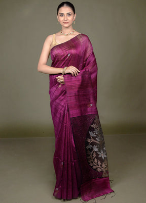 Purple Handloom Matka Pure Silk Saree With Blouse Piece