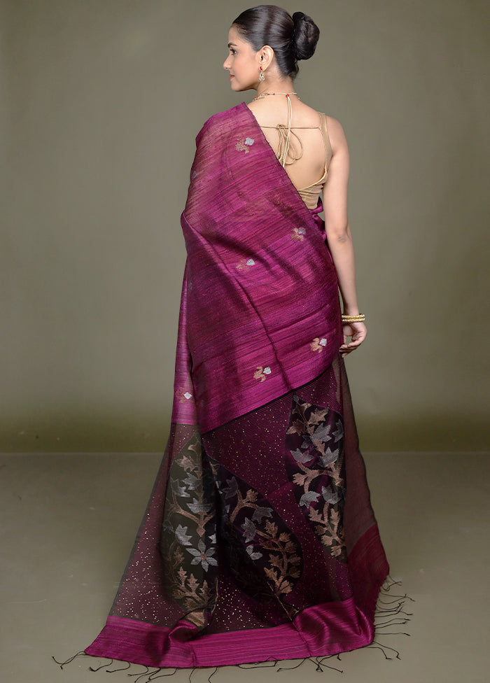Purple Handloom Matka Pure Silk Saree With Blouse Piece