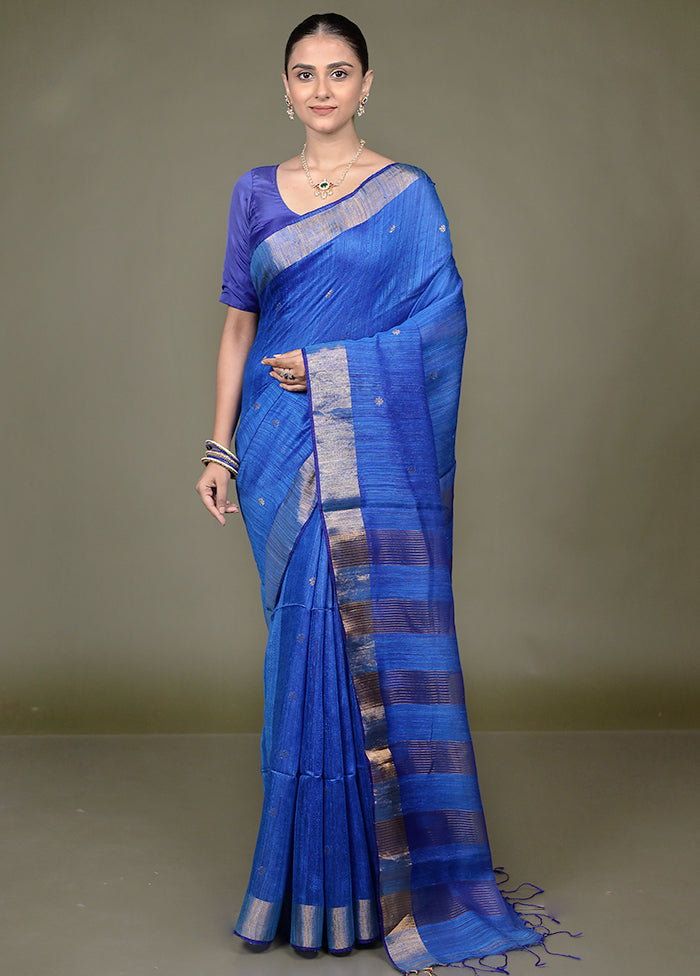 Blue Handloom Matka Pure Silk Saree With Blouse Piece