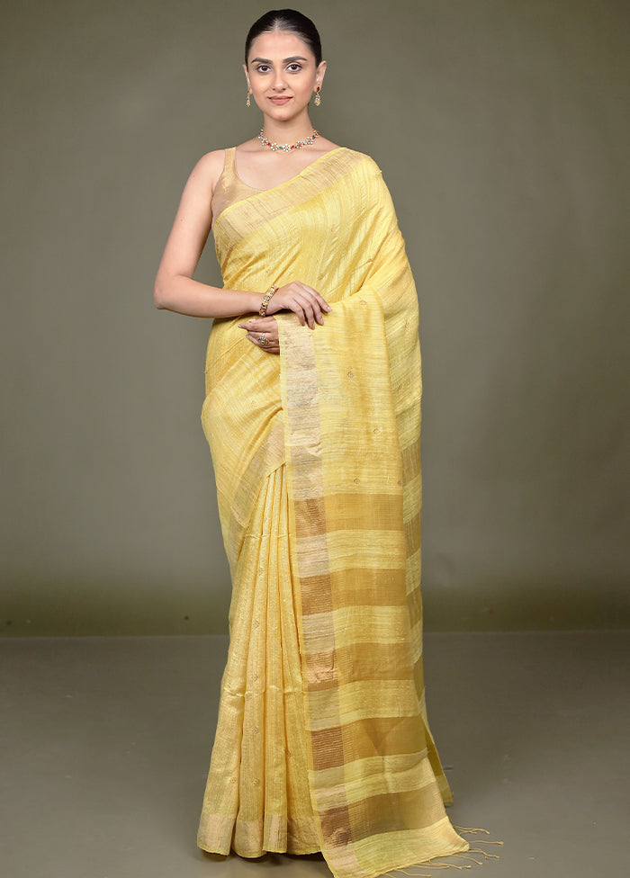 Yellow Handloom Matka Pure Silk Saree With Blouse Piece
