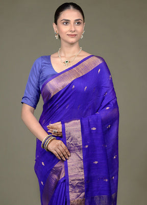 Blue Handloom Matka Pure Silk Saree With Blouse Piece