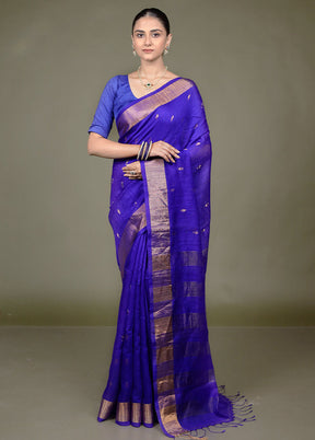 Blue Handloom Matka Pure Silk Saree With Blouse Piece