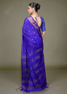 Blue Handloom Matka Pure Silk Saree With Blouse Piece