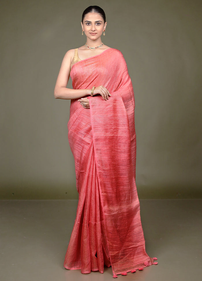 Pink Handloom Matka Pure Silk Saree With Blouse Piece