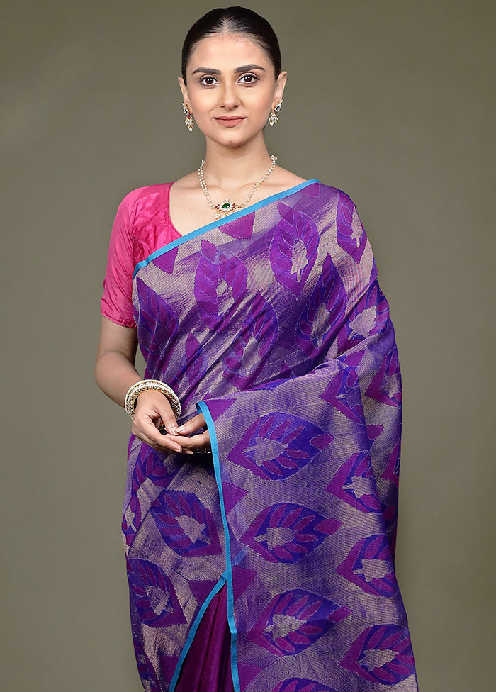 Purple Handloom Matka Pure Silk Saree With Blouse Piece
