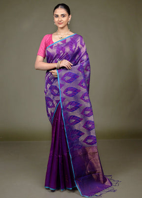 Purple Handloom Matka Pure Silk Saree With Blouse Piece