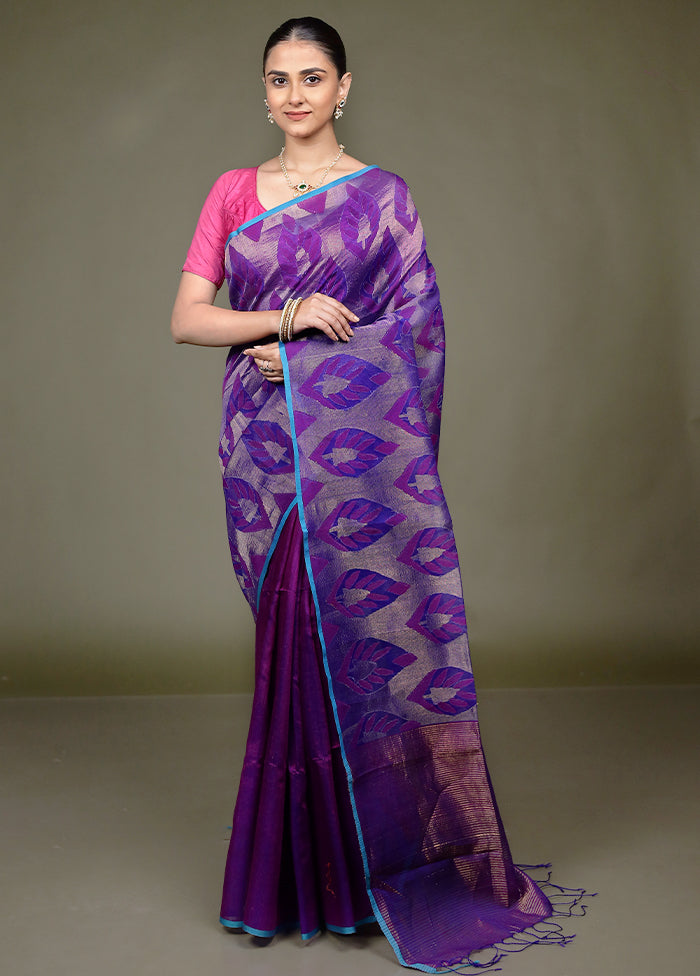 Purple Handloom Matka Pure Silk Saree With Blouse Piece