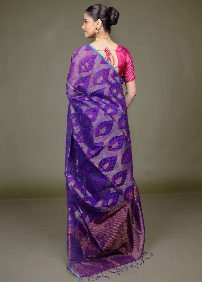 Purple Handloom Matka Pure Silk Saree With Blouse Piece