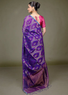 Purple Handloom Matka Pure Silk Saree With Blouse Piece
