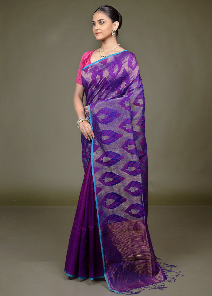 Purple Handloom Matka Pure Silk Saree With Blouse Piece