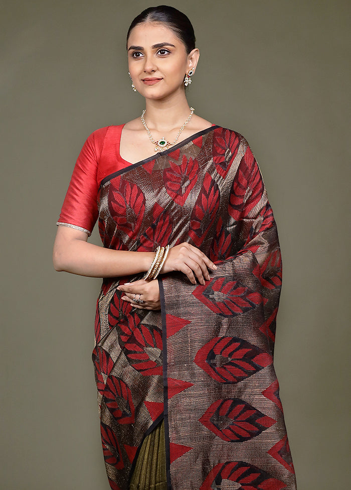 Black Handloom Matka Pure Silk Saree With Blouse Piece