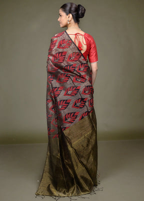 Black Handloom Matka Pure Silk Saree With Blouse Piece