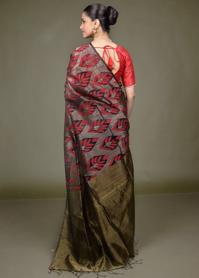Black Handloom Matka Pure Silk Saree With Blouse Piece