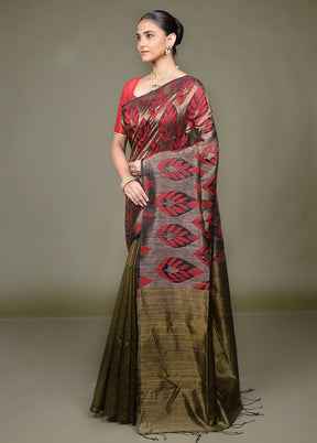 Black Handloom Matka Pure Silk Saree With Blouse Piece