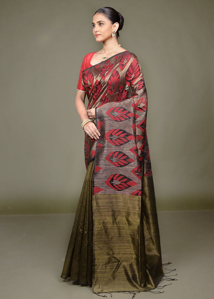 Black Handloom Matka Pure Silk Saree With Blouse Piece