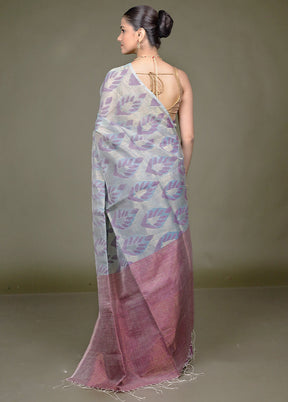 Blue Handloom Matka Pure Silk Saree With Blouse Piece