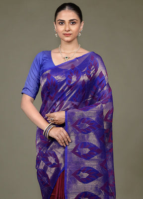 Purple Handloom Matka Pure Silk Saree With Blouse Piece