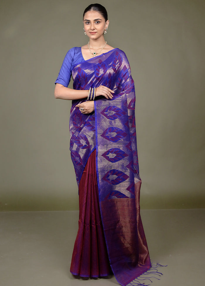 Purple Handloom Matka Pure Silk Saree With Blouse Piece