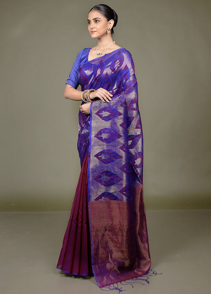 Purple Handloom Matka Pure Silk Saree With Blouse Piece