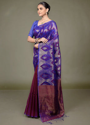 Purple Handloom Matka Pure Silk Saree With Blouse Piece