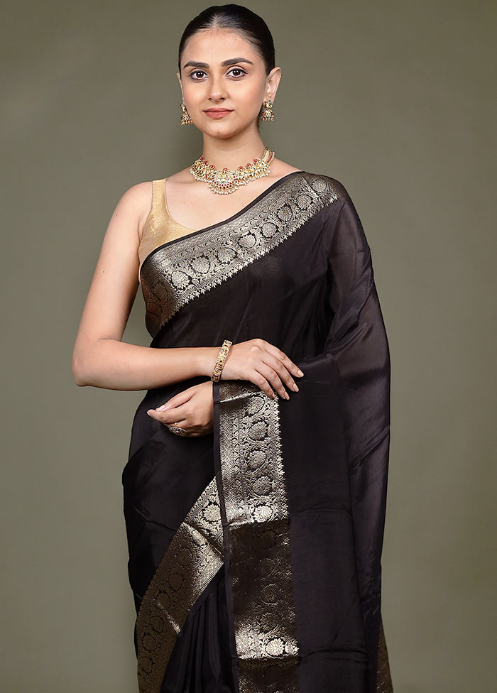 Black Chiffon Silk Saree With Blouse Piece